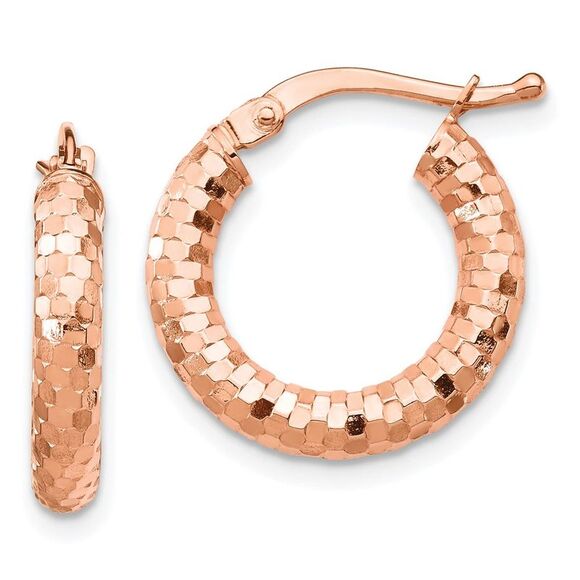 Kazi Luxury 14k Rose Gold 3x10mm Diamond-cut Hoop Earrings